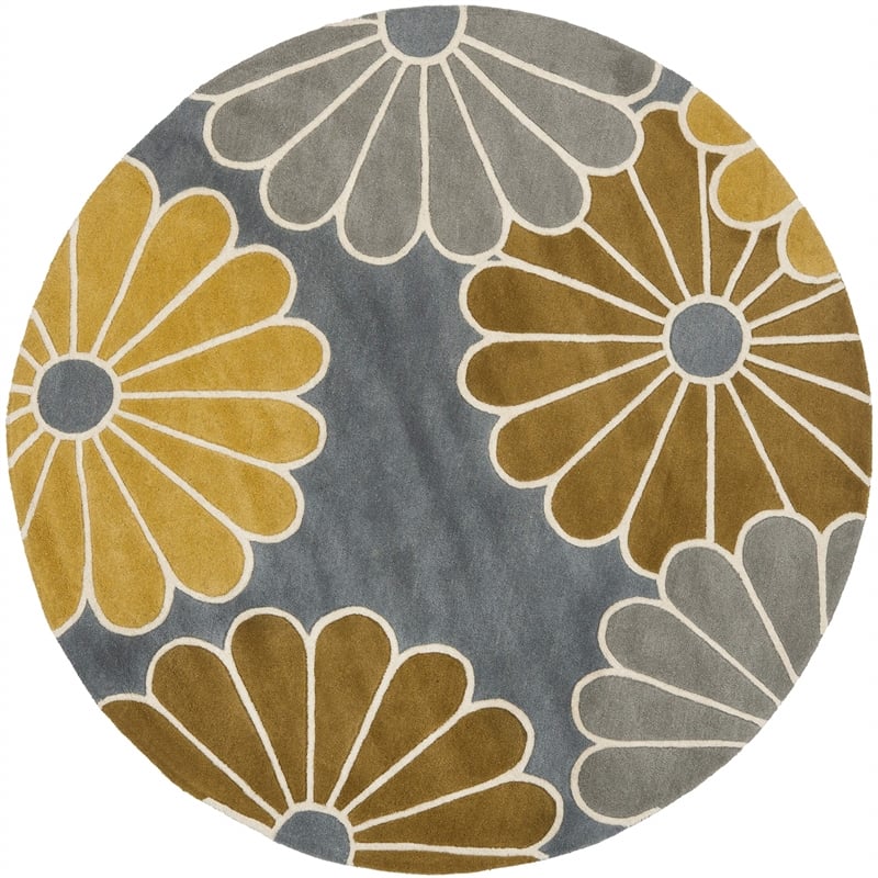 Safavieh Soho Round Rug in Grey / Yellow