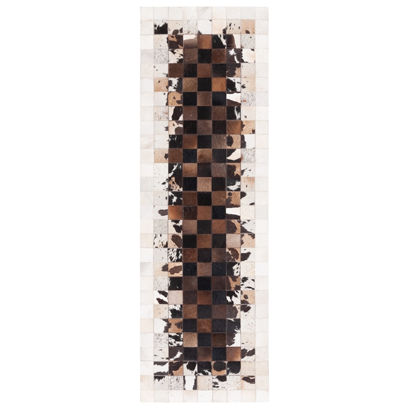 Safavieh Studio Leather Runner Rug in Ivory / Dark Brown