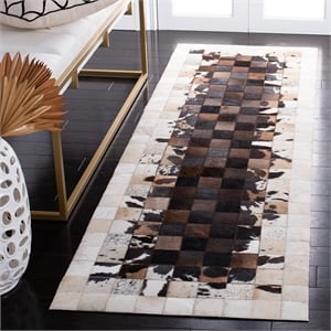 Safavieh Studio Leather Runner Rug in Ivory / Dark Brown