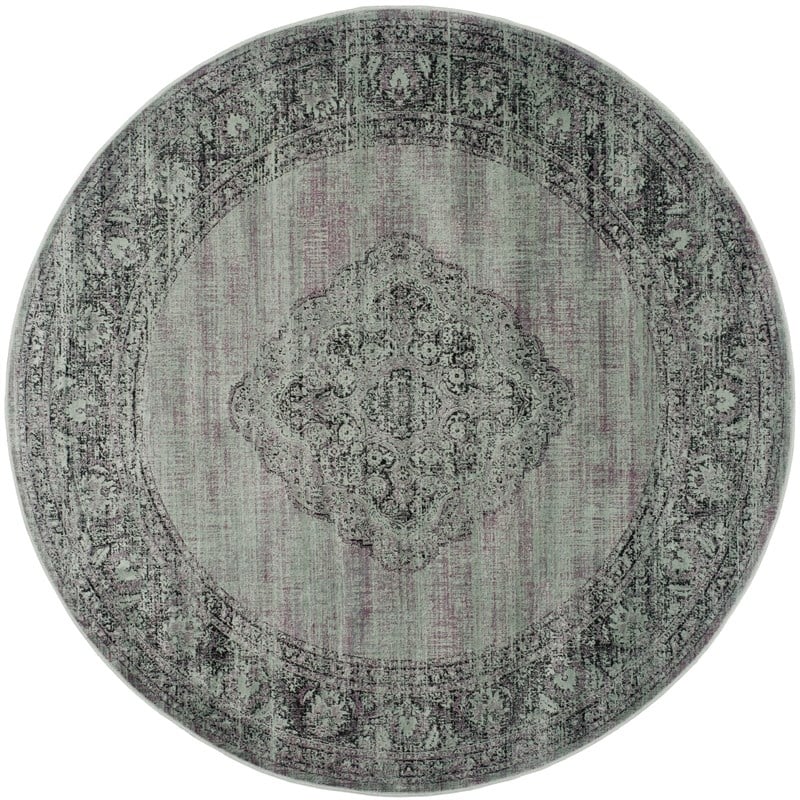 Safavieh Vintage 6' X 6' Round Polyester Power Loomed  Rug In Light Blue