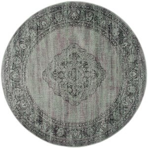 Safavieh Vintage 6' X 6' Round Polyester Power Loomed  Rug In Light Blue