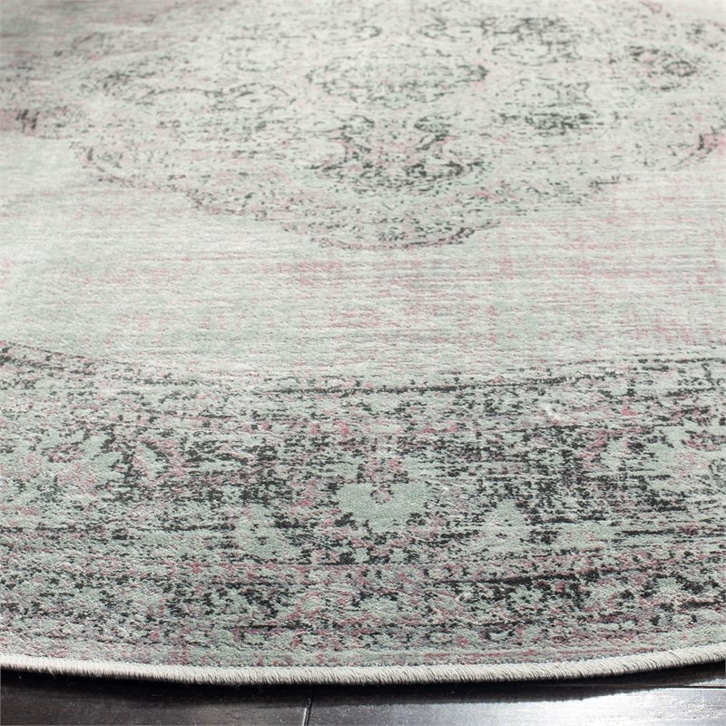 Safavieh Vintage 6' X 6' Round Polyester Power Loomed  Rug In Light Blue