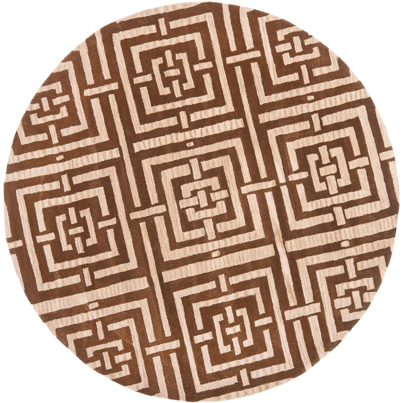 Safavieh Wyndham 7' X 7'  Round Wool Hand Tufted Rug in Brown/Light Brown