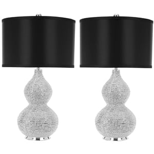 Safavieh Leah Beaded Table Lamps with Black Satin Shade (Set of 2)