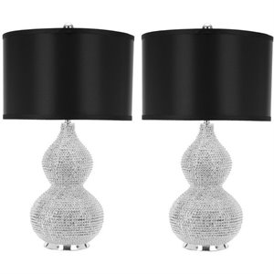 Safavieh Leah Beaded Table Lamps with Black Satin Shade (Set of 2)