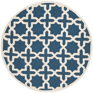 Safavieh Cambridge 8' X 8' Round Wool Hand Tufted Rug in Navy / Ivory