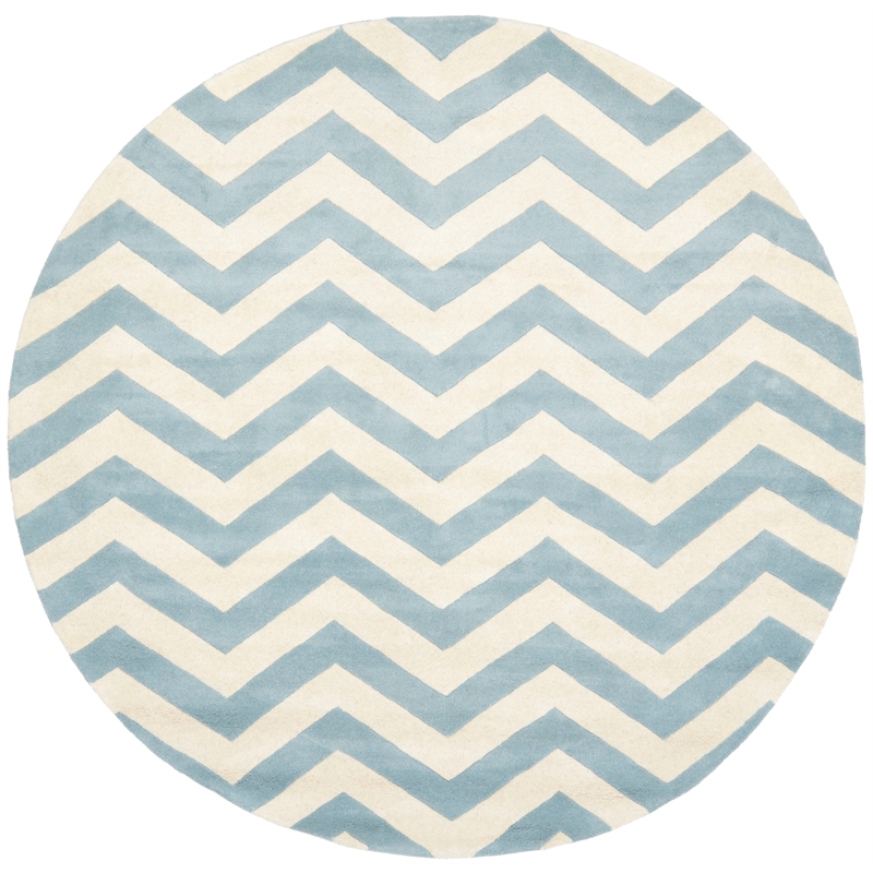 Safavieh Chatham 5' X 5' Round Wool Hand Tufted Rug in Blue / Ivory