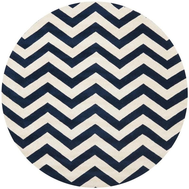 Safavieh Chatham 9' X 9' Round Wool Hand Tufted Rug in Navy / Ivory