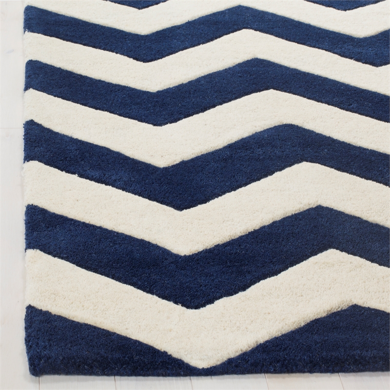 Safavieh Chatham 10' X 10' Square Wool Hand Tufted Rug in Navy / Ivory