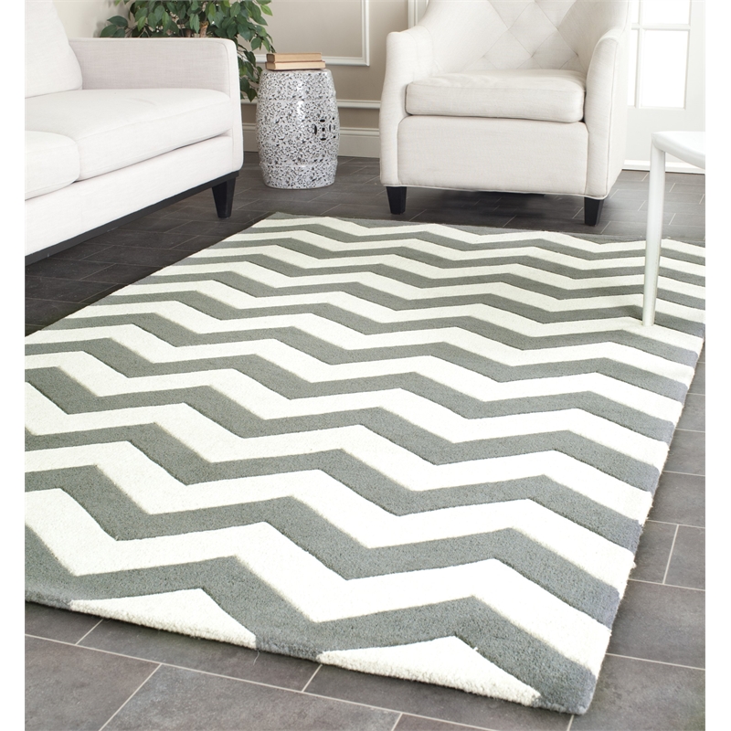 Safavieh Chatham 3' X 5' Wool Hand Tufted Rug In Dark Gray And Ivory