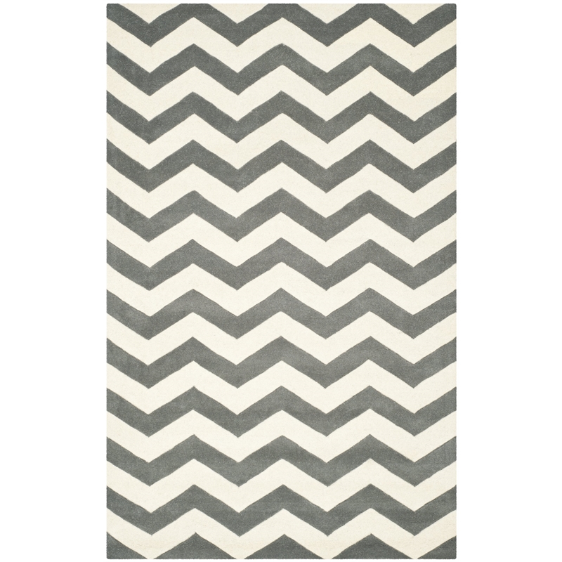 Safavieh Chatham 5' X 8' Wool Hand Tufted Rug In Dark Gray And Ivory