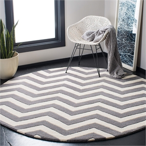 Safavieh Chatham 9' X 9' Round Wool Hand Tufted Rug In Dark Gray And Ivory