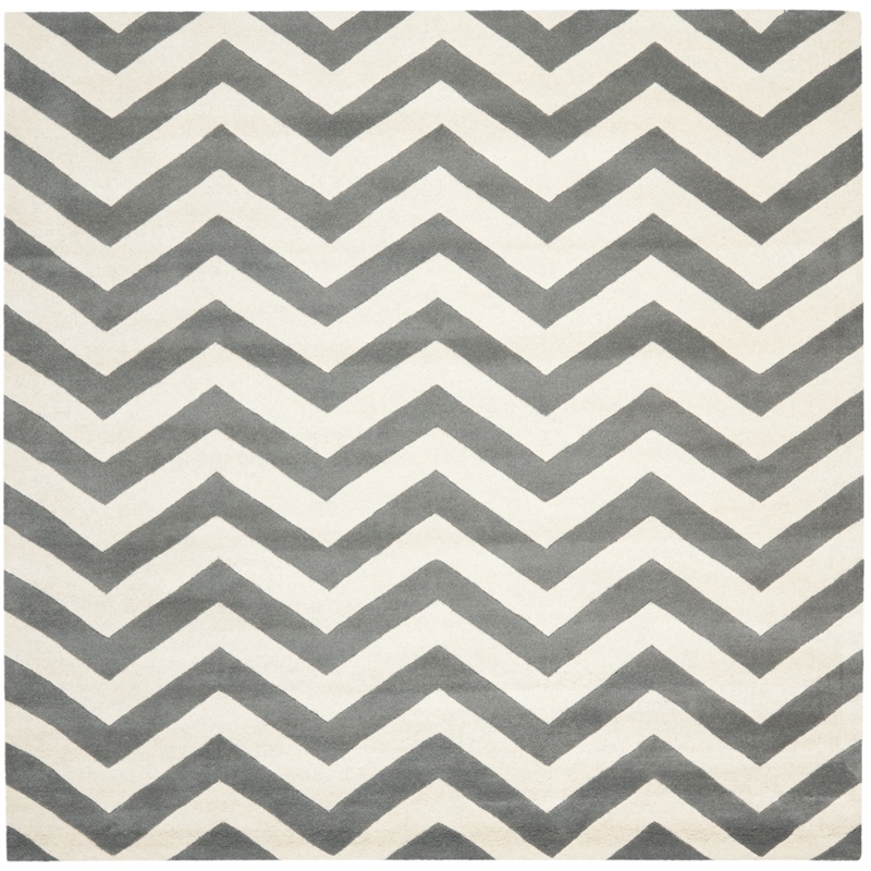 Safavieh Chatham 5' X 5' Square Wool Hand Tufted Rug In Dark Gray And Ivory