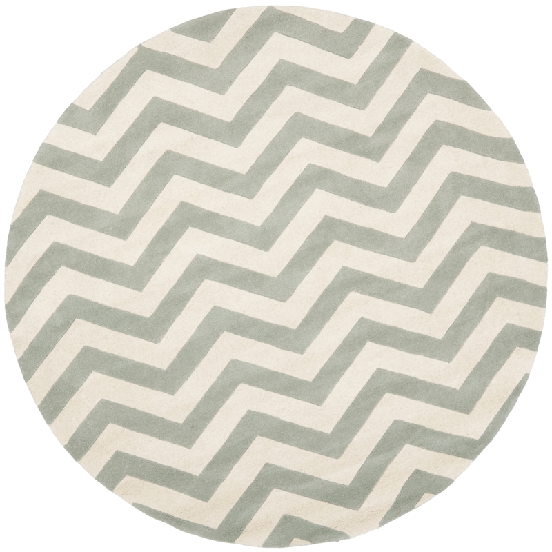 Safavieh Chatham 9' X 9' Round Wool Hand Tufted Rug in Gray / Ivory