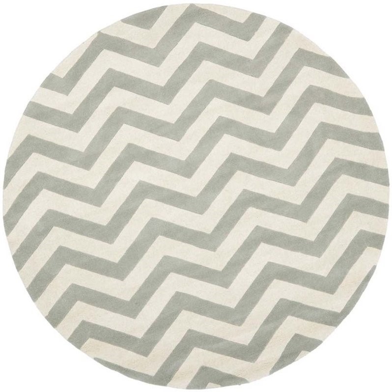 Safavieh Chatham 9' X 9' Round Wool Hand Tufted Rug in Gray / Ivory
