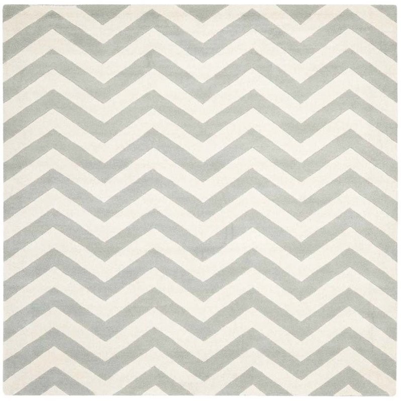 Safavieh Chatham 5' X 5' Square Wool Hand Tufted Rug in Gray / Ivory