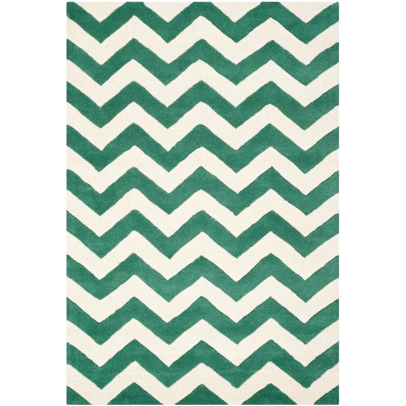 Safavieh Chatham 4' X 6' Wool Hand Tufted Rug in Teal / Ivory