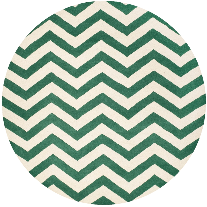 Safavieh Chatham 7' X 7' Round Wool Hand Tufted Rug in Teal / Ivory