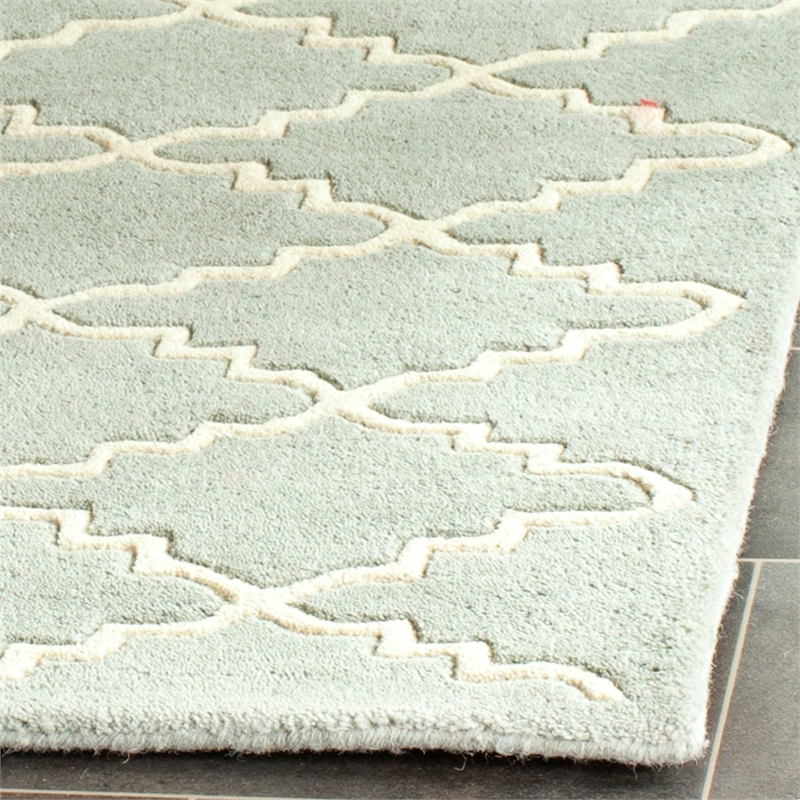 Safavieh Chatham 9' X 12' Wool Hand Tufted Rug in Light Blue / Ivory