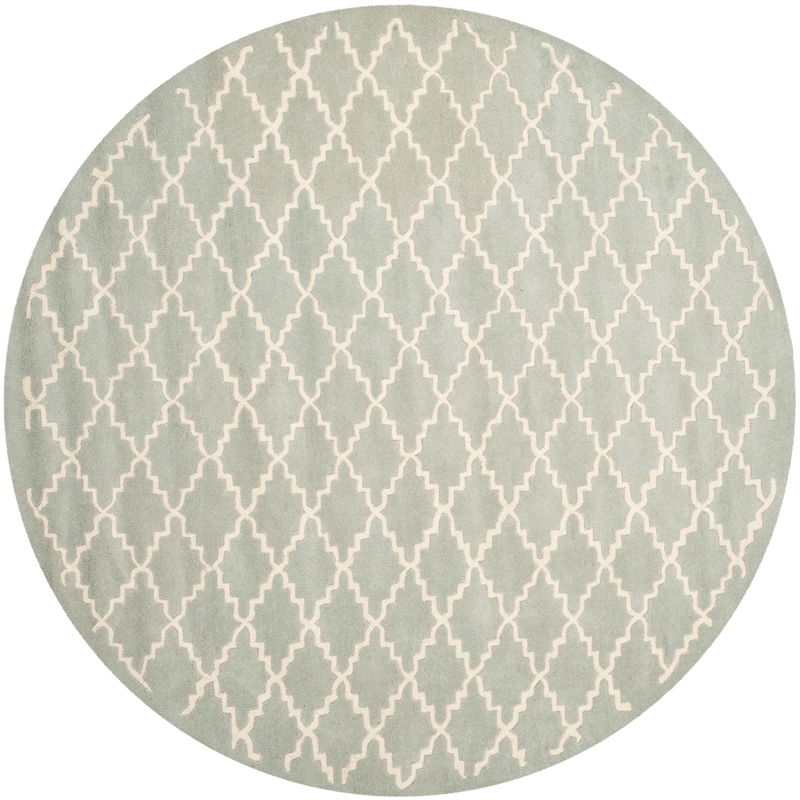 Safavieh Chatham 7' X 7' Round Wool Hand Tufted Rug in Light Blue / Ivory