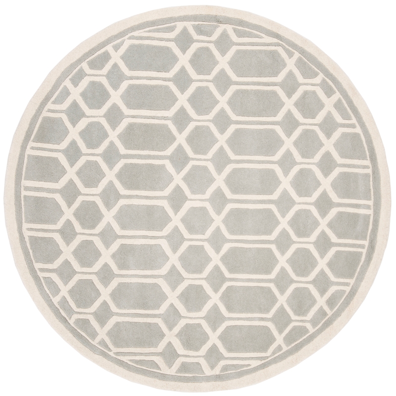 Safavieh Chatham 5' X 5' Round Wool Hand Tufted Rug in Gray / Ivory