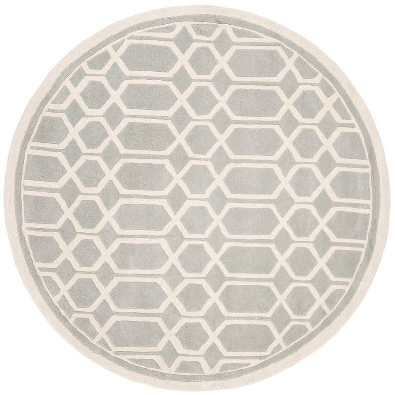 Safavieh Chatham 7' X 7' Round Wool Hand Tufted Rug in Gray / Ivory