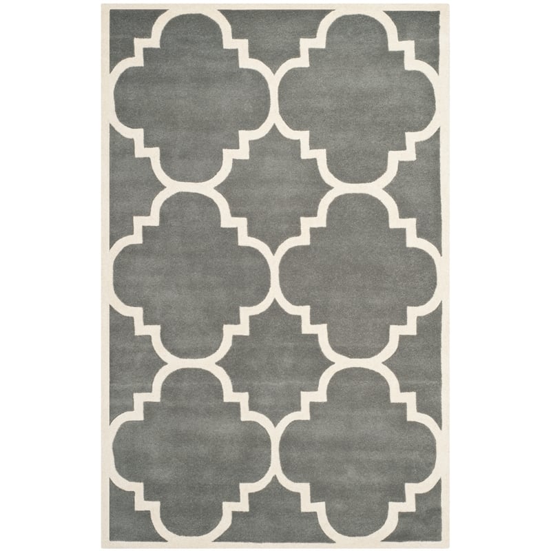 Safavieh Chatham 5' X 8' Wool Hand Tufted Rug In Dark Gray And Ivory
