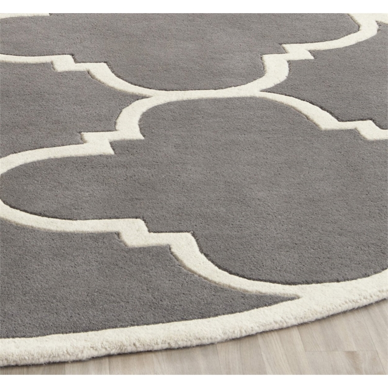 Safavieh Chatham 4' X 4' Round Wool Hand Tufted Rug In Dark Gray And Ivory