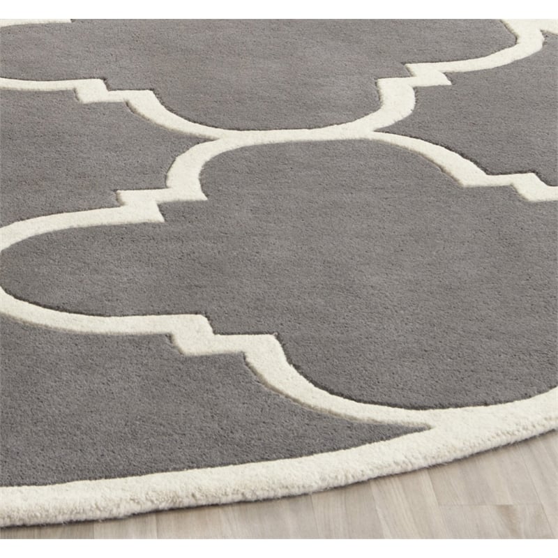 Safavieh Chatham 4' X 4' Round Wool Hand Tufted Rug In Dark Gray And Ivory