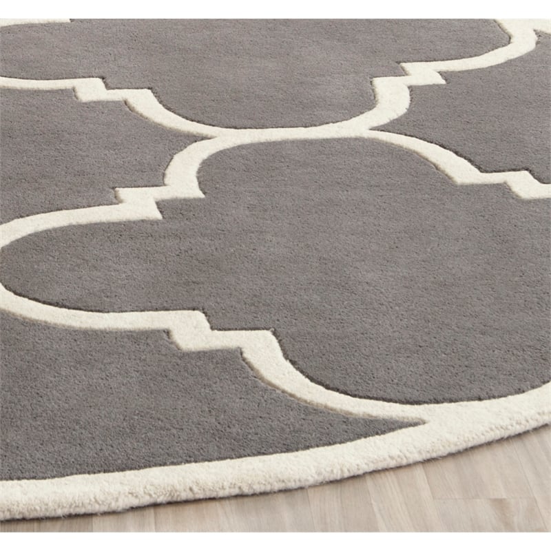 Safavieh Chatham 7' X 7'  Round Wool Hand Tufted Rug In Dark Gray And Ivory