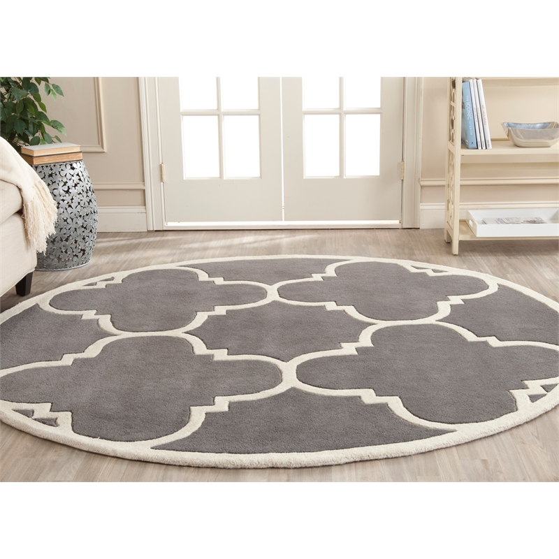 Safavieh Chatham 9' X 9' Round Wool Hand Tufted Rug In Dark Gray And Ivory