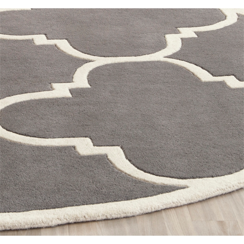 Safavieh Chatham 9' X 9' Round Wool Hand Tufted Rug In Dark Gray And Ivory