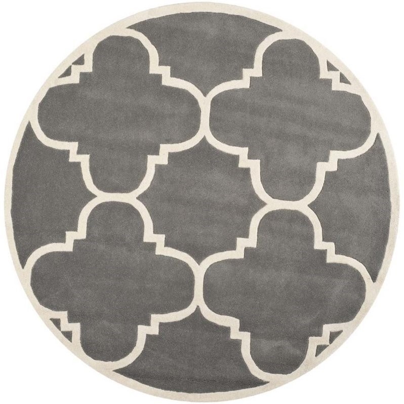 Safavieh Chatham 9' X 9' Round Wool Hand Tufted Rug In Dark Gray And Ivory