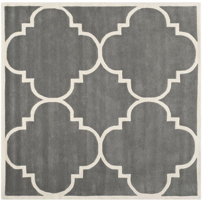 Safavieh Chatham 4' X 4' Square Wool Hand Tufted Rug In Dark Gray And Ivory