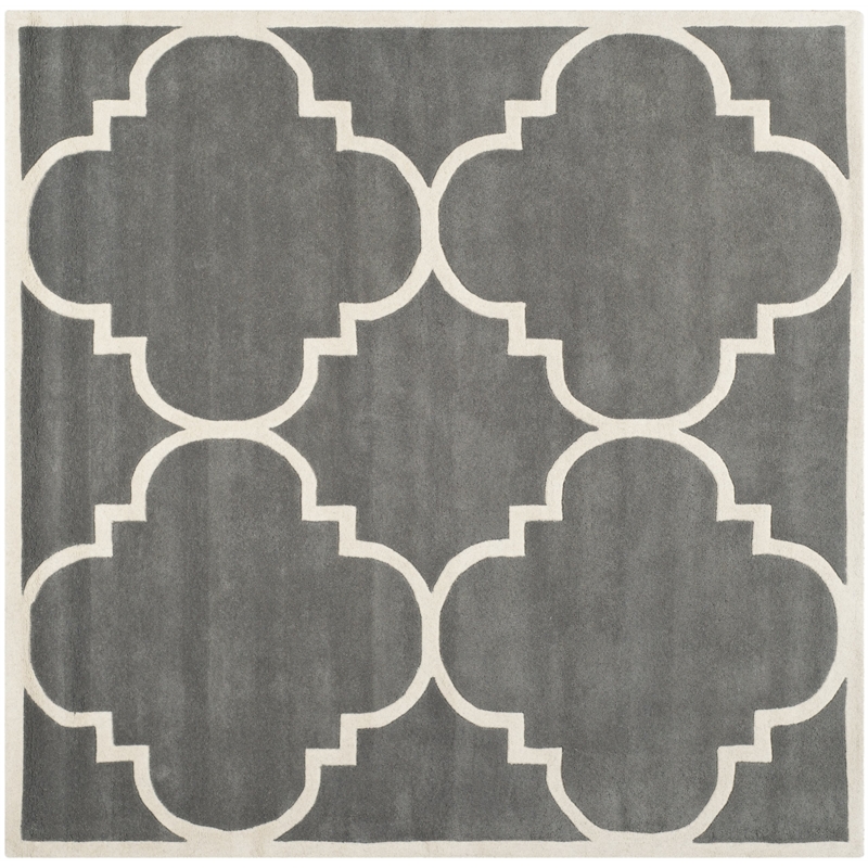 Safavieh Chatham 7' X 7' Square Wool Hand Tufted Rug In Dark Gray And Ivory