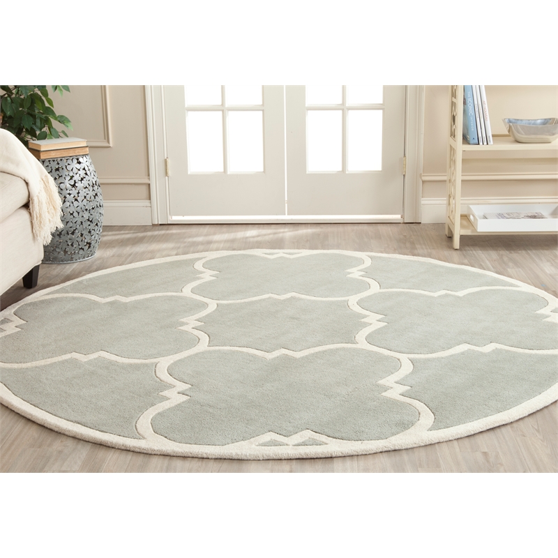 Safavieh Chatham 4' X 4' Round Wool Hand Tufted Rug in Gray / Ivory