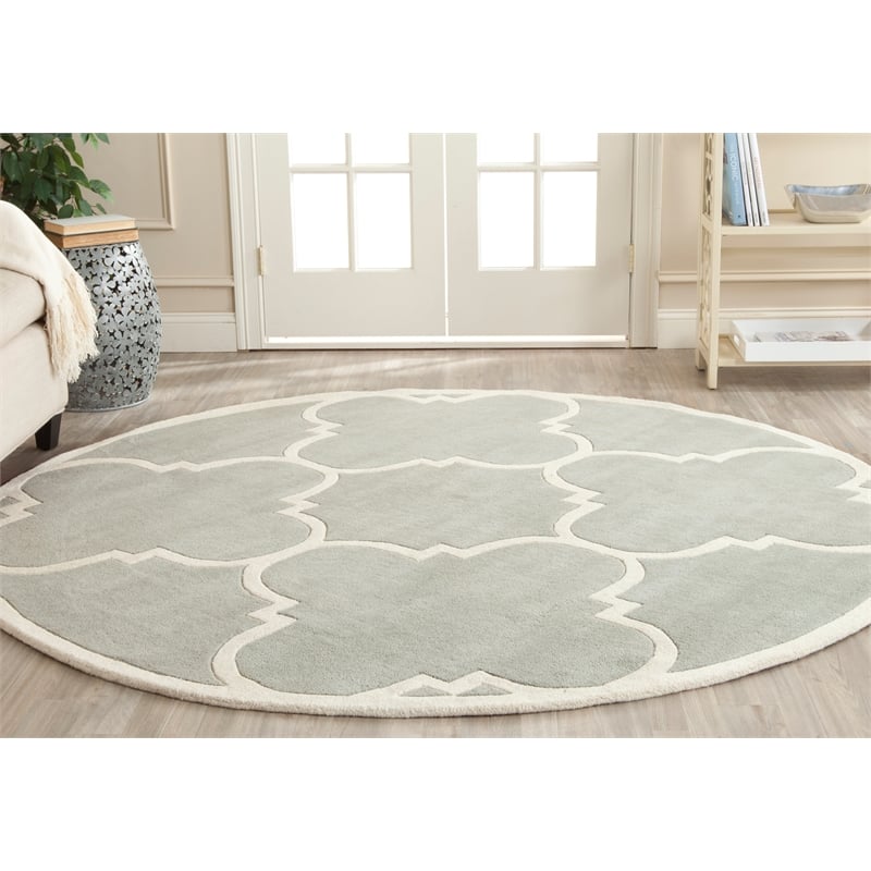 Safavieh Chatham 7' X 7' Round Wool Hand Tufted Rug in Gray / Ivory