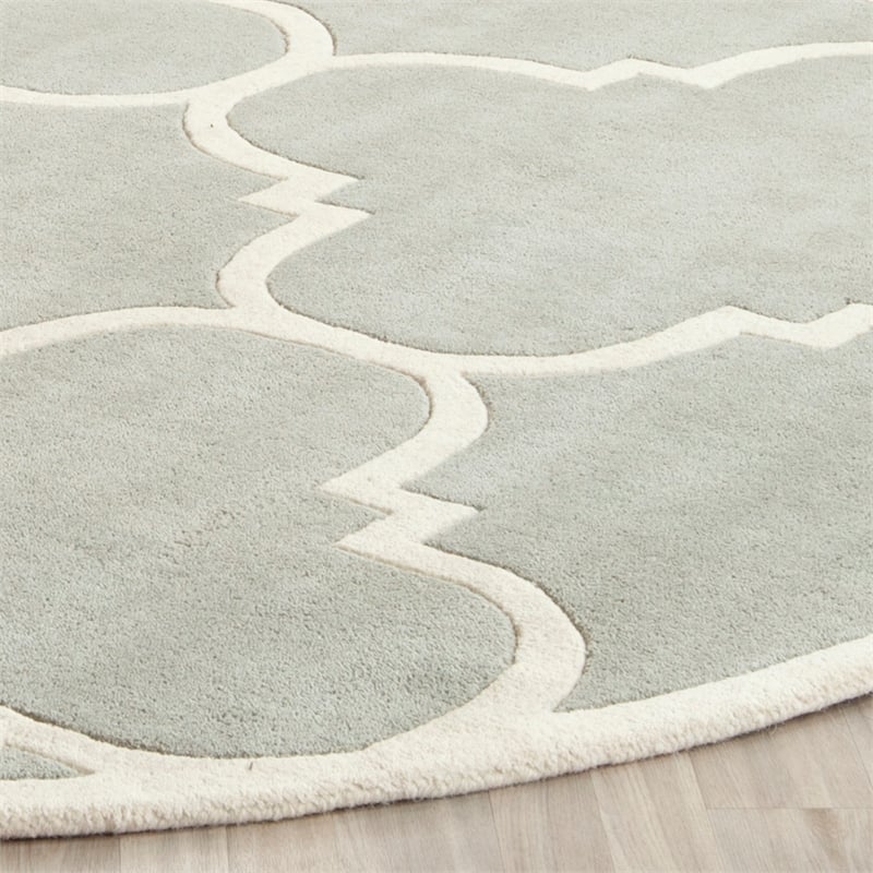 Safavieh Chatham 7' X 7' Round Wool Hand Tufted Rug in Gray / Ivory