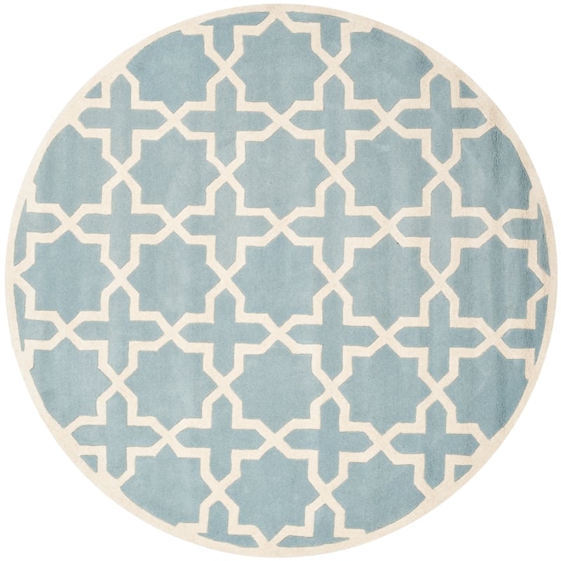 Safavieh Chatham 5' X 5' Round Wool Hand Tufted Rug in Blue / Ivory