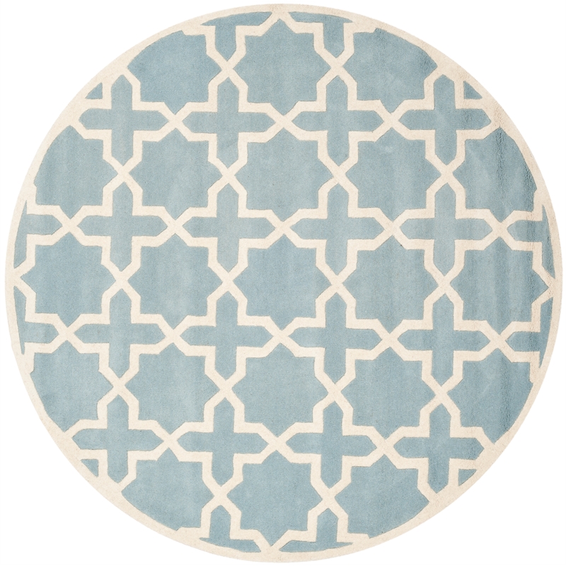 Safavieh Chatham 5' X 5' Round Wool Hand Tufted Rug in Blue / Ivory