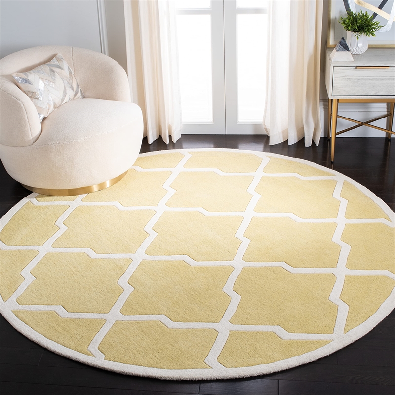 Safavieh Chatham 7' X 7' Round Wool Hand Tufted Rug In Gold And Ivory