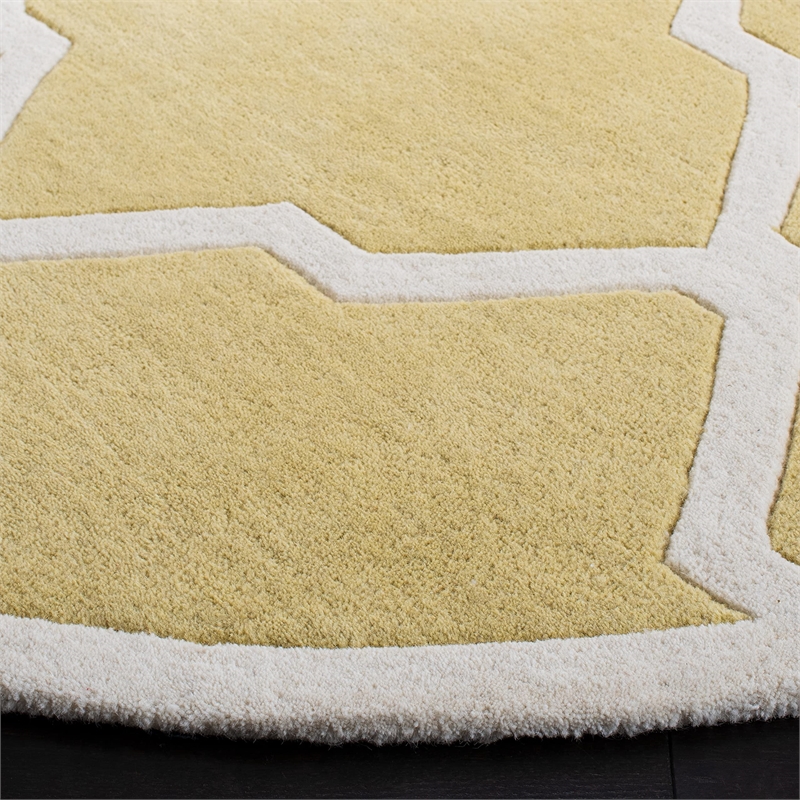 Safavieh Chatham 7' X 7' Round Wool Hand Tufted Rug In Gold And Ivory