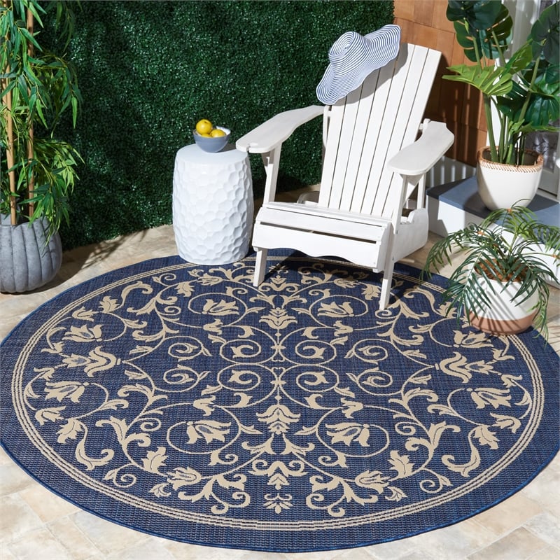 Safavieh Courtyard Navy Indoor Outdoor Rug - Round 6'7