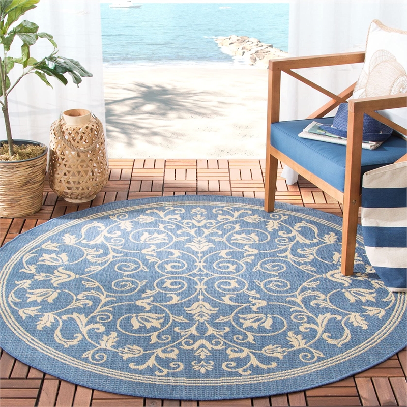 Safavieh Courtyard Blue Indoor Outdoor Rug - Round 7'10