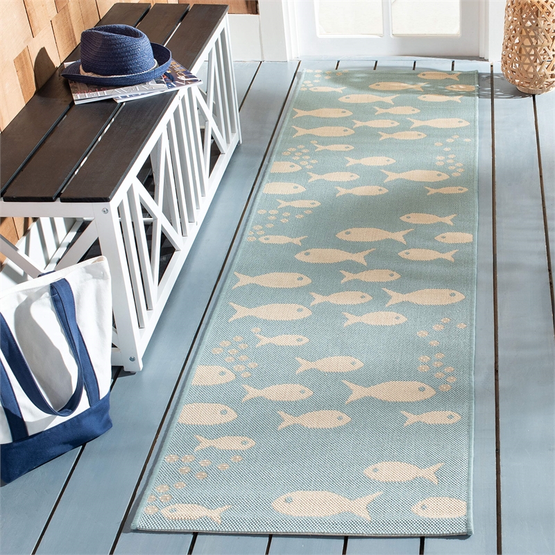 Safavieh Courtyard Aqua Indoor Outdoor Rug - Runner 2'3