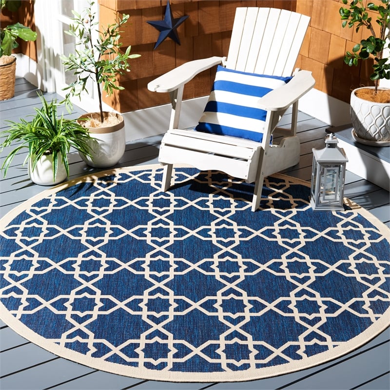 Safavieh Courtyard Navy Indoor Outdoor Rug - Round 6'7
