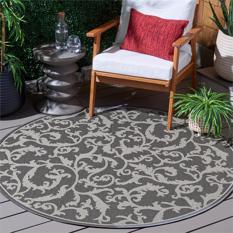 Safavieh Courtyard Anthracite Indoor Outdoor Rug - Round 5'3