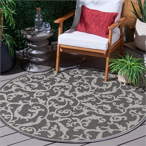 Safavieh Courtyard Anthracite Indoor Outdoor Rug - Round 5'3&quot