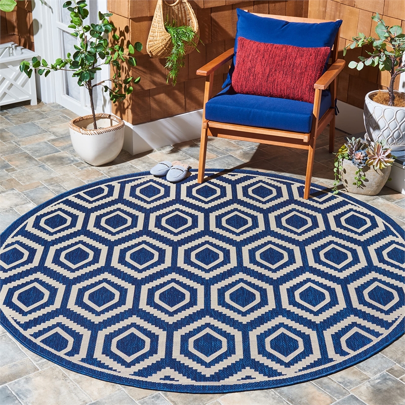 Safavieh Courtyard Navy Indoor Outdoor Rug - Round 7'10