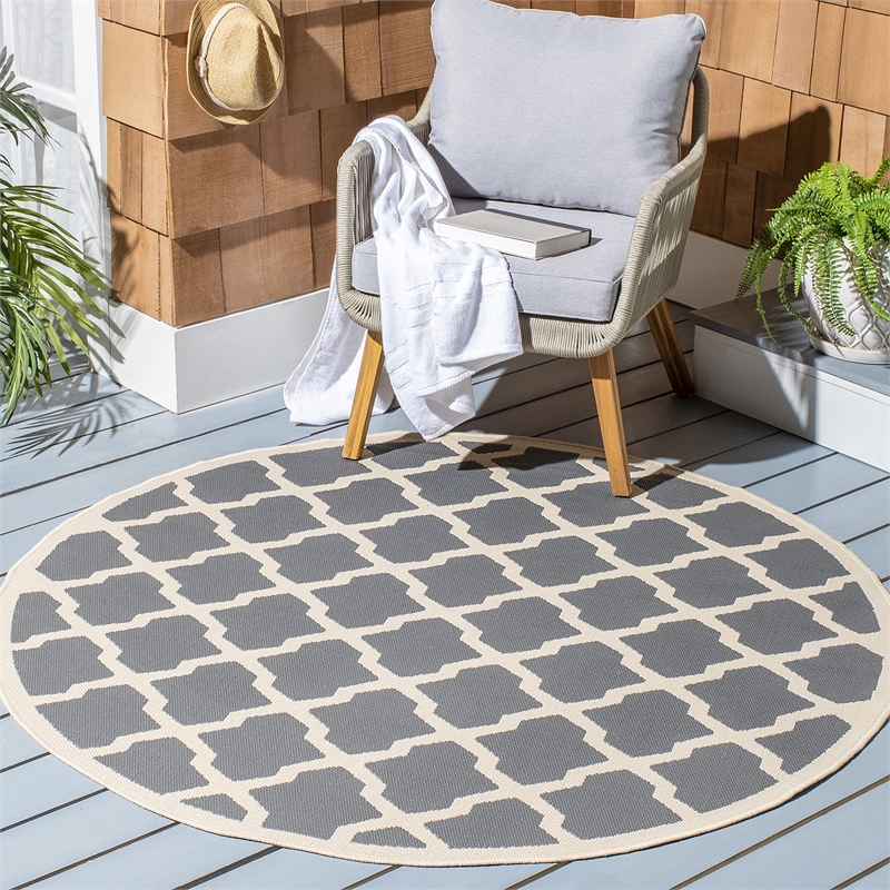 Safavieh Courtyard Anthracite Indoor Outdoor Rug - Round 7'10